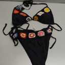 ZAFUL Women's Halter Triangle Bikini Set Crochet Boho Floral Swimsuit Cut Out Tie Side Two Piece Bathing Suit (1-Black, M)