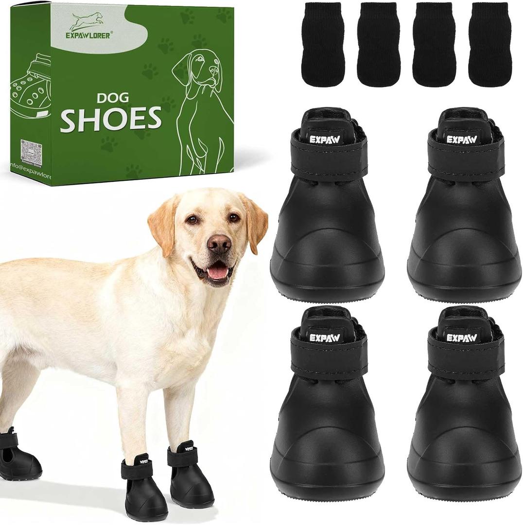 EXPAWLORER Dog Shoes for Small Medium Large Dogs, Waterproof Non-Slip Dog Snow Booties for Winter with Socks, Easy On & Off Pet Boots & Paw Protectors, Easy-Clean for Beach Outdoor Rain (Black XL) (Size 9/XL (Paw Width:2.8in))