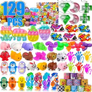 129 Pcs Pop Party Favors for Kids, Easter Basket Eggs Fillers, Fidget Treasure Box Toys, Classroom Prizes, Pinata Filler Goody Bag Stuffers, Treasure Chest, Carnival Prize Box Toys for Boys Girls
