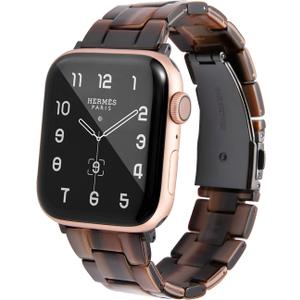 HOPO Compatible With Apple Watch Band 38mm 40mm 42mm 44mm Thin Light Resin Strap Bracelet With Stainless Steel Buckle Replacement For iWatch Series 8 7 6 5 4 3 2 1 SE (Chocolate/ Black, 38/ 40/ 41mm)
