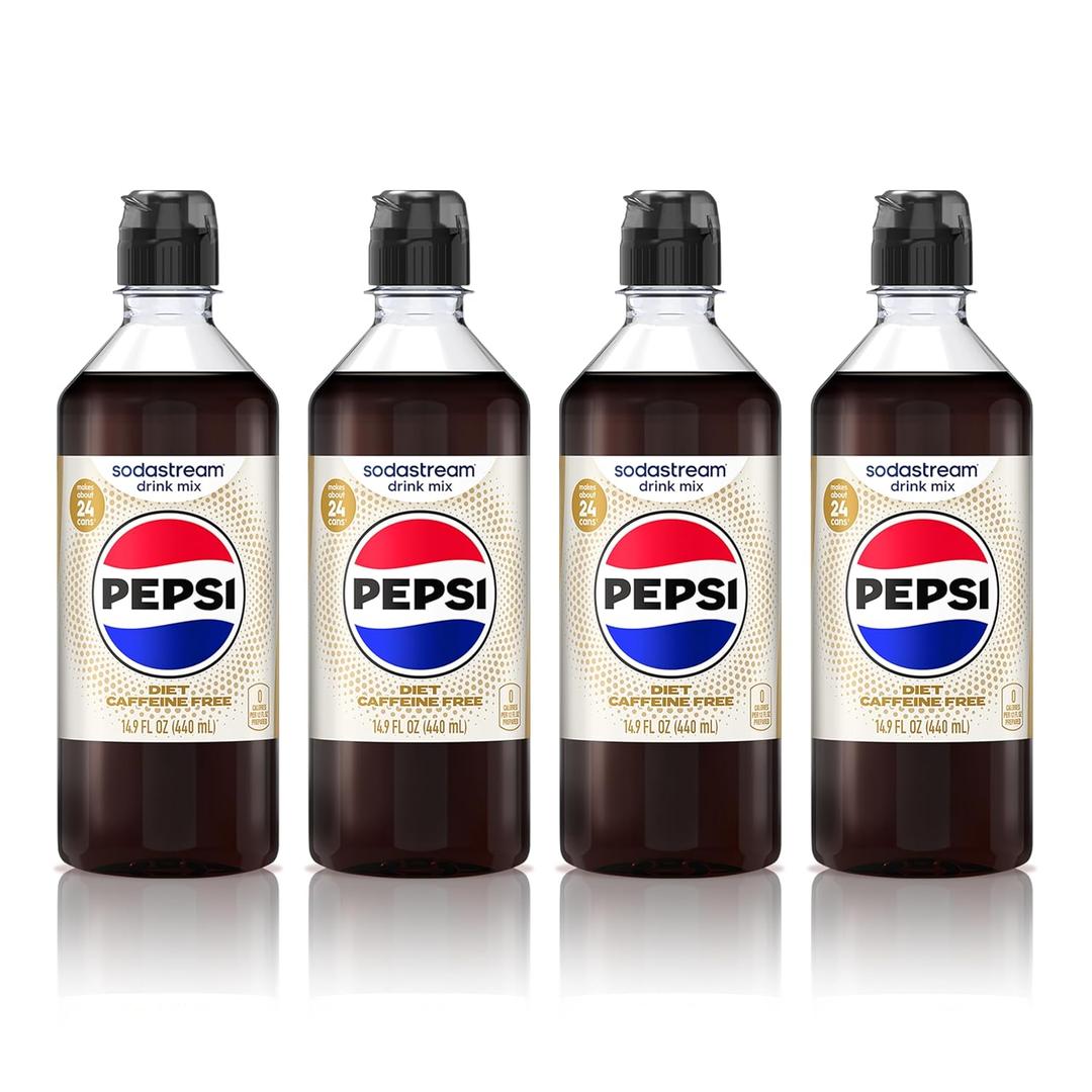SodaStream Caffeine Free Diet Pepsi New Pour Bottle Beverage Mix (440ml, Pack of 4) (EXP 12/22/26)