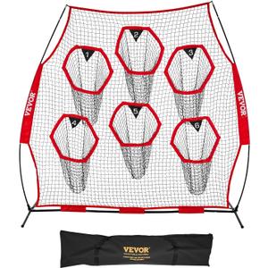 VEVOR Football Trainer Throwing Net, Training Throwing Target Practice Net with Target Pockets, Knotless Net Includes Straps and Portable Carry Case, Improve QB Throwing Accuracy (8x8 ft, Red)