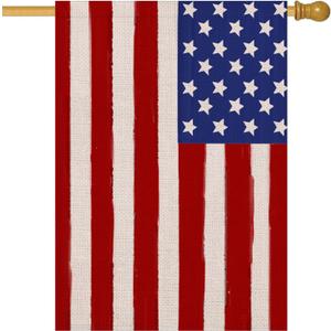 Vintage American US House Flag 28x40 Inch Double Sided Burlap Stars and Stripes Large Yard Flag Seasonal Patriotic Flag for Farmhouse Holiday Outside Outdoor Decoration