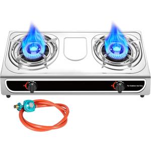 Llamaviva Propane Stove 2 Burner Stove 23000 BTU Gas Stove Auto Ignition Porable Propane Stove with Gas Hose, Stainless Steel Panel Stove for Camping Outdoor Propane Griddle