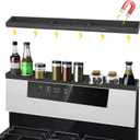 Silicone Stove Top Shelf - 30" Magnetic Over Stove Top Shelf with Zero Installation - Spice Rack with Partition and Perimeter Fence (Black)