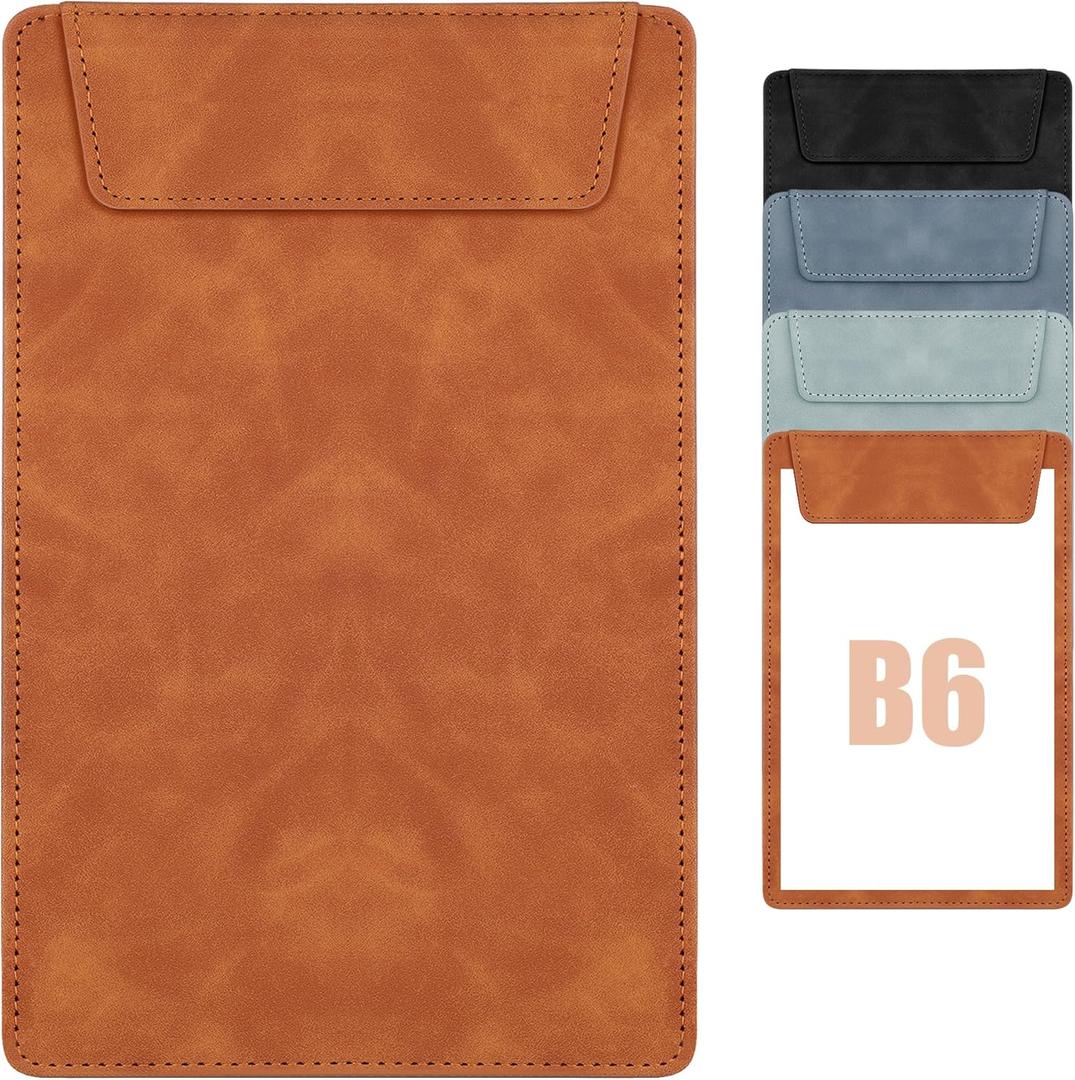 2 x Magnetic Leather clipboard with Pen Holder - Small Clipboard for Office Supplies, Perfect Clip Board for Professionals (Brown, B6 85.2in)