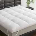 Dual Layer 5 Inch Goose Feather Mattress Topper Queen Size, 4 Inch Goose Feather Plus 1 Inch Down Alternative Pillow Top, Medium Firm Featherbed with Adjustable Straps(60"x80", Wavy)