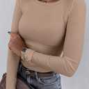 ANRABESS Women's Long Sleeve Rib-Knit Shirt, L, Light Khaki