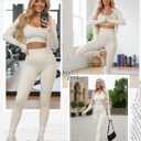 Women 3 Piece Seamless Workout Set Sports Bra High Waisted Gym Yoga Leggings Zip Up Jacket with Thumbhole Activewear (Beige, L)