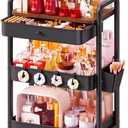 3 Tier Metal Rolling Makeup Organizer Cart with with Wheels and Drawers