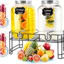 Drink Dispenser & Glass Water Dispenser, 2 Pack 2 Gallon Beverage Dispenser with Stand,with Ice Core,Stainless Steel Spigot and Lid 100% Leakproof.Glass Beverage Dispenser for BBQ,Picnic,Party