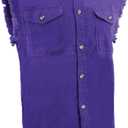 Milwaukee Leather DM1006 Men's Purple Lightweight Denim Shirt with with Frayed Cut Off Sleeveless Look - Medium
