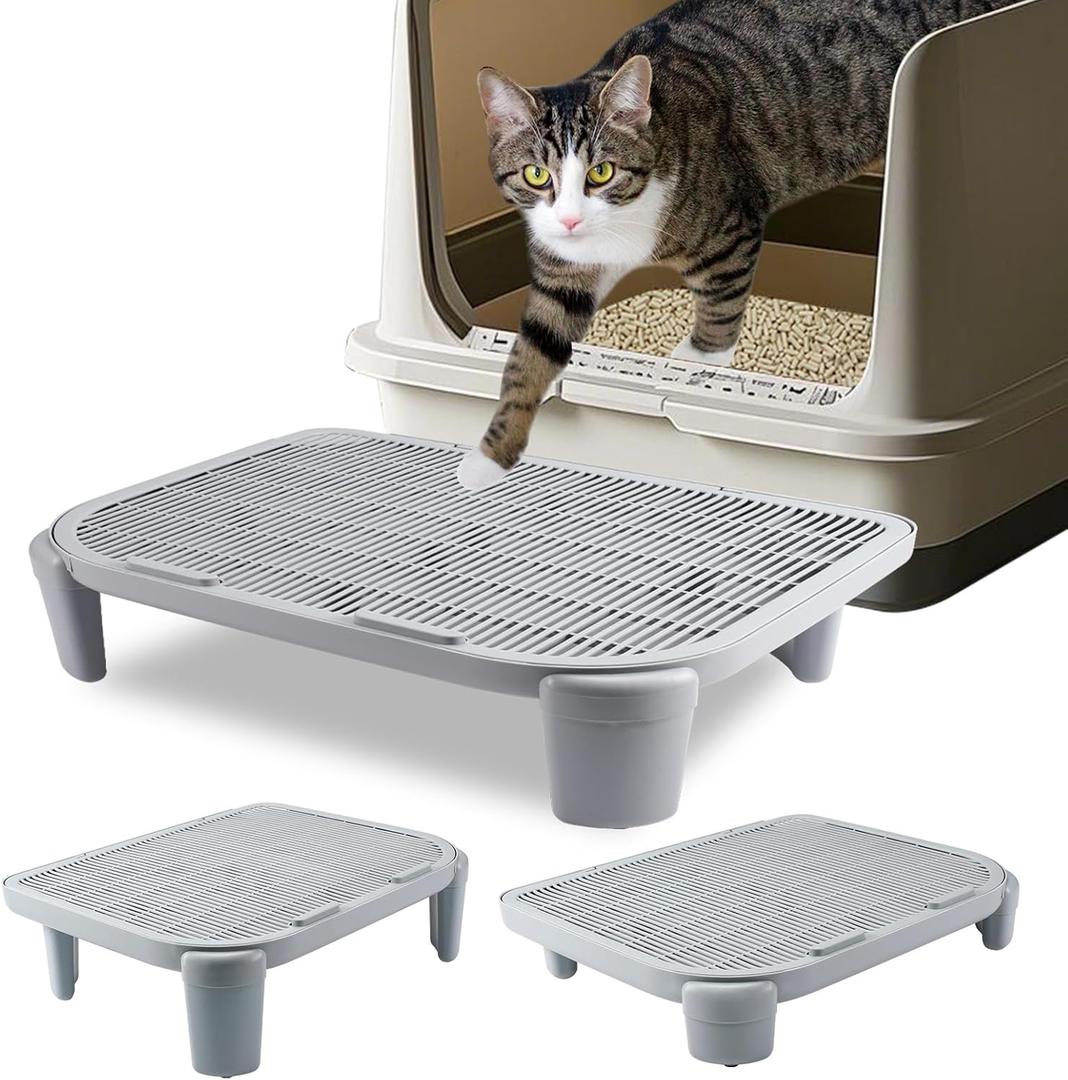 Adjustable Cat Litter Ramp for Elevated Cat Litter Box, Double Layered Litter Trapper with Filter Function, Easy Clean, Non-Slip Step and Stair-Gray Adjustable Cat Litter Ramp for Elevated Cat Litter Box, Double Layered Litter Trapper with Filter Function, Easy Clean, Non-Slip Step and Stair-Gray