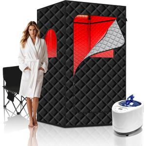 Portable Infrared Sauna Box for Home, 5-Layer Waterproof, XL Steamer, Folding Chair, Steam Sauna Tent for Steam Detox Relaxation Spa, Indoor & Outdoor (Black)