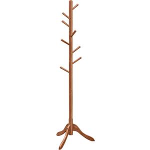 VASAGLE Solid Wood Coat Rack, Free Standing Tree-Shaped Coat Rack with 8 Hooks, 3 Height Options, for Clothes, Hats, Bags, Living Room, Bedroom, Home Office, Caramel Brown URCR01WN