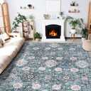 8x10 Area Rugs Washable Boho Rug, Non Slip Carpet for Living Room, Bedroom, Kitchen, Soft Low-Pile, Indigo/Floral