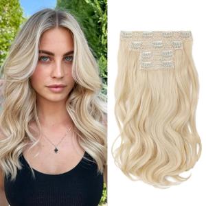HOOJIH Clip in Hair Extensions 4PCS 14" Short Curly Clip on Hair Extensions Invisible Lace Weft Natural Soft Hairpieces for Women - Light Blonde