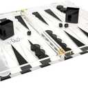 TIZO Elegant 18 Lucite Backgammon Set, Lucite Chips & Cups with Magnetic Closure, Elegant & Practical Boutique Quality Home Dcor, Clear, Black & White