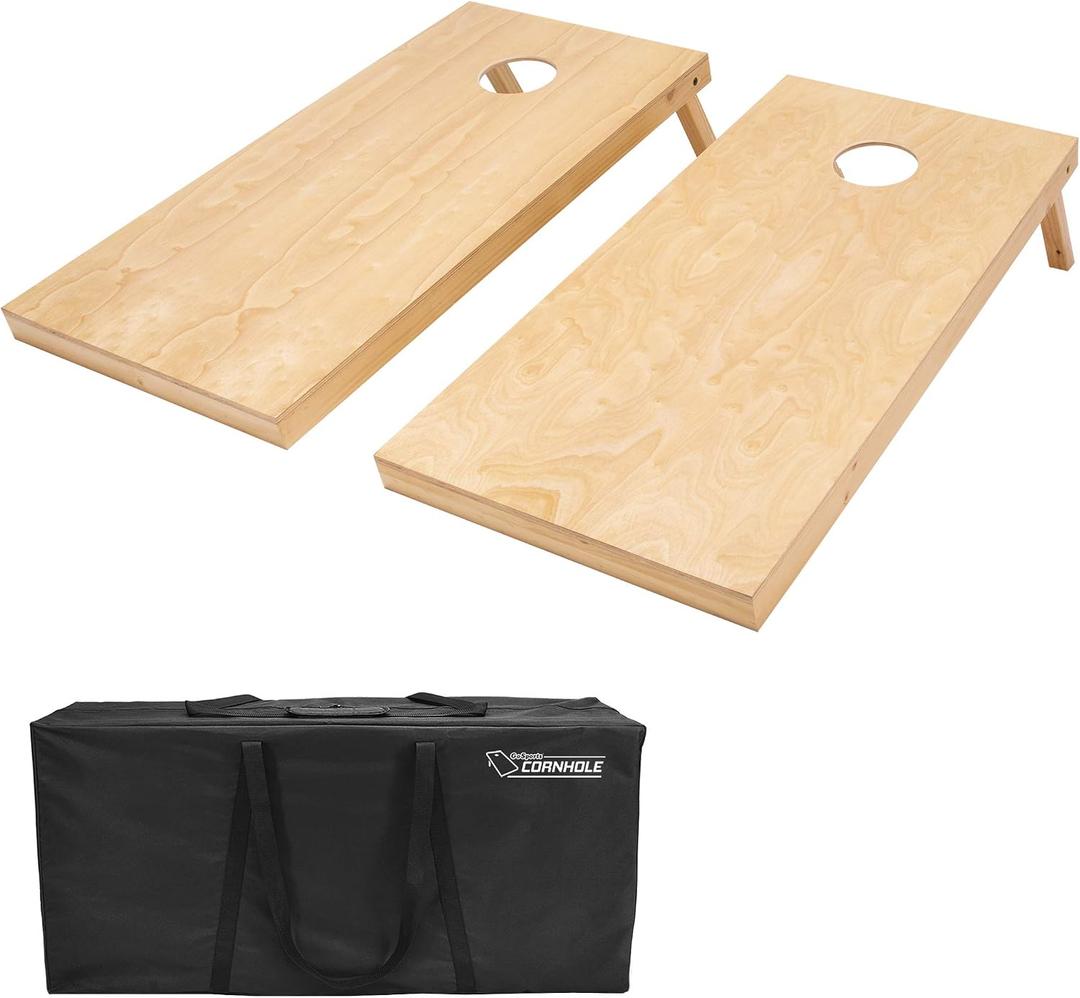 GoSports 4 ft x 2 ft Regulation Size Wooden Cornhole Boards Set with Natural Wood Stain Finish - Includes Carrying Case