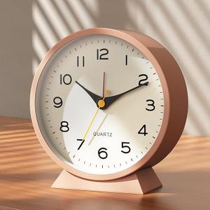 AYRELY 4.5" Analog Alarm Clock,Small Retro Desk Clock Battery Operated,Slient Metal Table Clock with Light for Living Room Decor,Bedroom,Bedside,Shelf