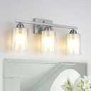 Stainless Steel Bathroom Vanity Light Over Mirror, 3 Light Brushed Nickel Bathroom Light Fixtures with Milk Glass and Clear Glass Shades, Modern Vanity Lighting Wall Mount