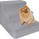 yofit Doggy Steps - Non-Slip 3 Steps Pet Stairs for Cats and Dogs, Foldable Plastic with Washable Carpet Holds Up to 50 lbs (Gray)