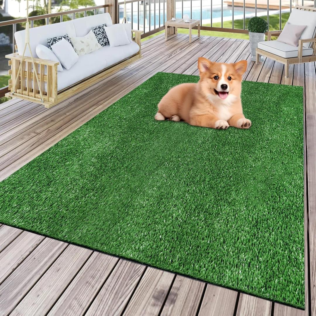FREADEM Artificial Grass Rug, 6' x 10' Artificial Turf Fake Faux Grass Mat with Drainage Holes, Indoor Outdoor Synthetic Turfs for Garden Lawn Landscape Entryway Balcony Decoration