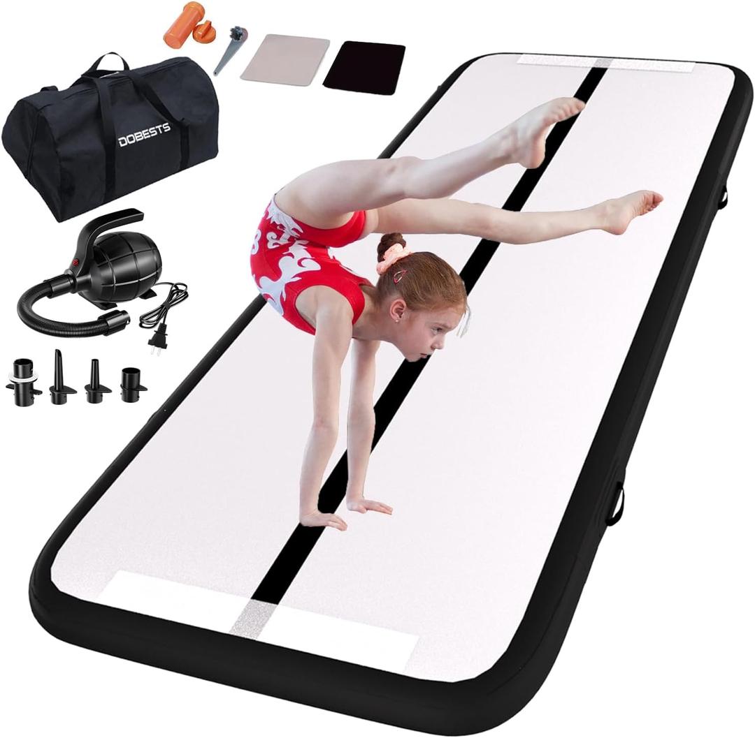 DOBESTS Inflatable Air Gymnastics Mat Tumbling Mat Tumble Track Gymnastics Training for Kids Home 6.6 feet 10 feet 13feet 16feet 20feet 4/8inch Thick for Cheerleading Dance Yoga Cheer Water With Pump (Black)