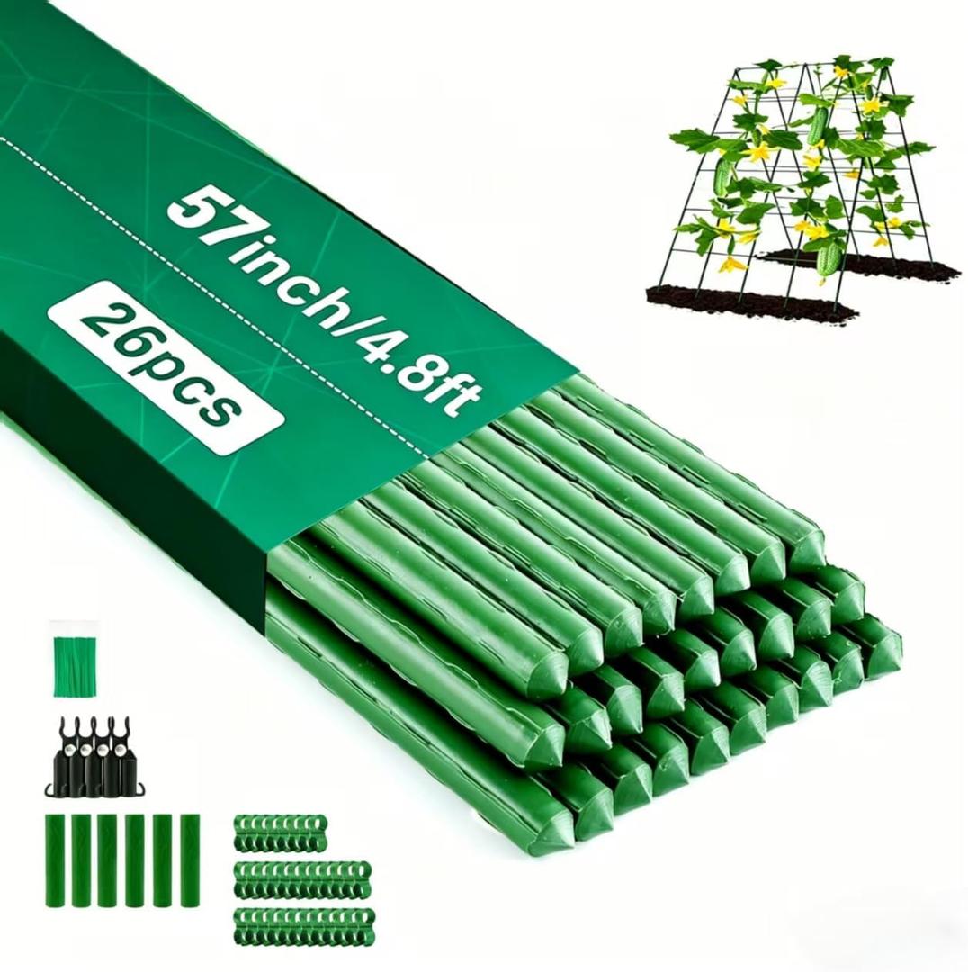 Orgrimmar 26 PCS 57" Garden Support Stakes Plastic Coated Deformable Climbing Plant Trellis Plant Climbing Frame for Tomato Cucumber Eggplant Vine Vegetable (57 Inch)