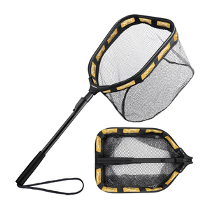PLUSINNO Floating Fishing Net for Steelhead, Salmon, Fly, Kayak, Catfish, Bass, Trout Fishing, Rubber Coated Foldable Landing Net with Fixed or Telescoping Pole Handle, Fishing Gear and Gifts for Men, Yellow