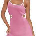 LAMISSCHE Womens Tennis Dress Built in Bra and Shorts Athletic Golf Mini Dress Backless Cut Out Onesie Romper (Pink, L)