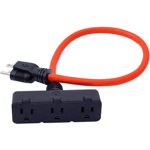 KMC 3-Outlet Power Extension Cord, 12AWG 2-Feet Extension Cord, 125V/15Amp 1875Watt, Orange
