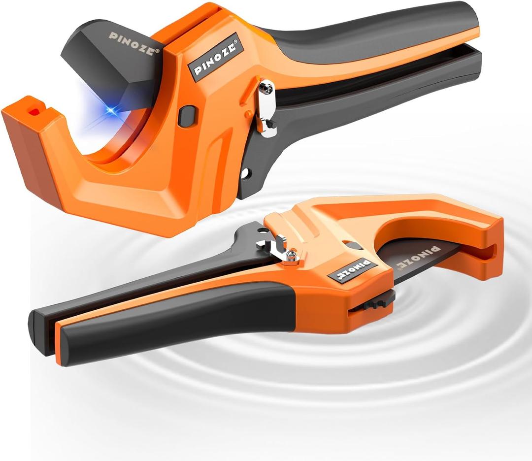 PVC Pipe Cutter Cuts up to 2-1/2, Aluminum Ratchet Pipe Cutter Tool Heavy-Duty for PVC, PPR, PE, PEX, Plastic Hoses & Plumbing Pipes, Fast Pipe Tube Cutters with Teflon Coated SK5 Blade (Orange)