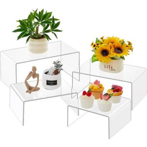 4 Pcs 14, 12, 10, 8 Inch Extra Large Acrylic Display Risers Clear Acrylic Shelf Riser Display Stands 5 mm Thick Rectangular for Collectibles Figures