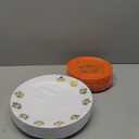 60 PCS Plastic Thanksgiving Plates Set for 30 Guests,Heavy Duty Plastic Party Disposable Plate-30 White Dinner Plates with Gold Maple Leaves Pattern,Orange Dessert Plate with Gold Pumpkin