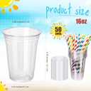 50 Set Hawaiian Plastic Cups with Lids and Straws 16oz Summer Tropical Clear Disposable Iced Coffee Cup Bulk with Stickers Luau Theme Party Supplies for Birthday Pool Beach Decorations, about 16 oz / 500 ml