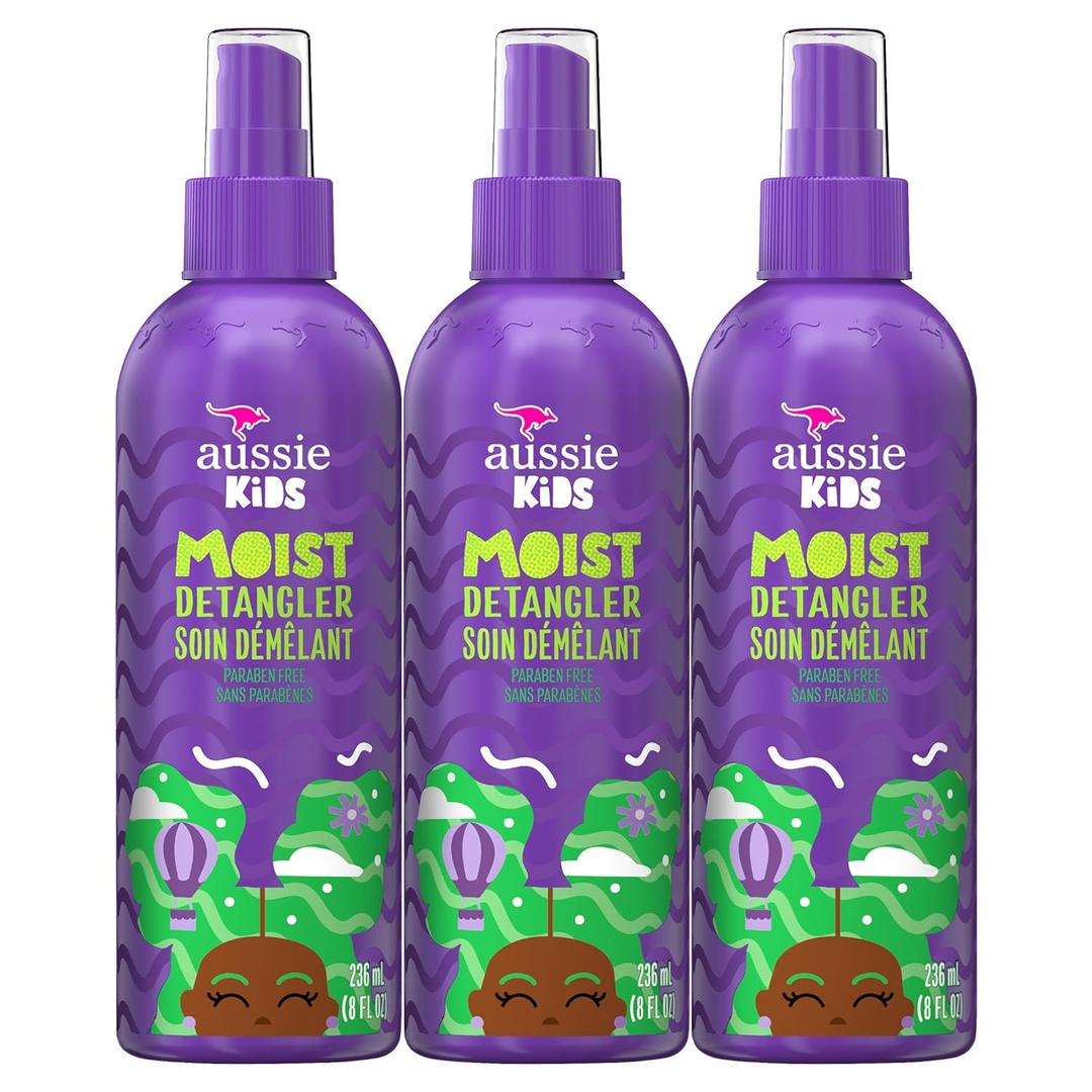 3 x Aussie Kids Moist Detangler Spray, Sulfate & Paraben Free, Moisturizing & Tangle-Free Hair Care for Kids, Cruelty-Free, 8 Fl Oz Each, 3 Pack