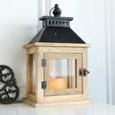 NEEDOMO 13" Farmhouse Decor Wooden Candle Lantern Indoor, Large Table Centerpiece Lanterns Decorative Outdoor, Hanging Rustic Candle Holders for Shelf Wedding Living Room Patio