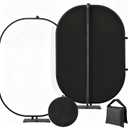 Black White Pop up Backdrop Kit 3x5ft/1x1.5m with 5.08ft Stand, Self-Tape 2 in 1 Collapsible Portable Photography Background for Auditions Photoshoot TikTok YouTube Video Live Streaming