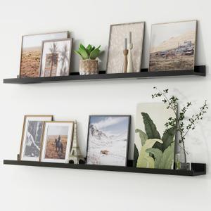 Picture Ledge Shelf, Floating Shelves Set of 2, 48 Inches Long Large Nursery Book Shelves for Toys Storage, Kids Bookshelf Wall Mounted for Living Room Bedroom Decor Books Photo Frames, Black (48'', Set of 2)