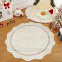 GarveeHome Scalloped Washable Round Rugs, Non-Slip Soft Round Rug 4 ft Ultra-Thin, Small Boho Circle Stain Resistant Low Pile Carpet for Entryway Kitchen Bedroom Nursery Bathroom, Beige