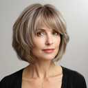Women Light Brown Wig Short Bob Wig with Bangs Synthetic Modern Cosplay Hair Wig