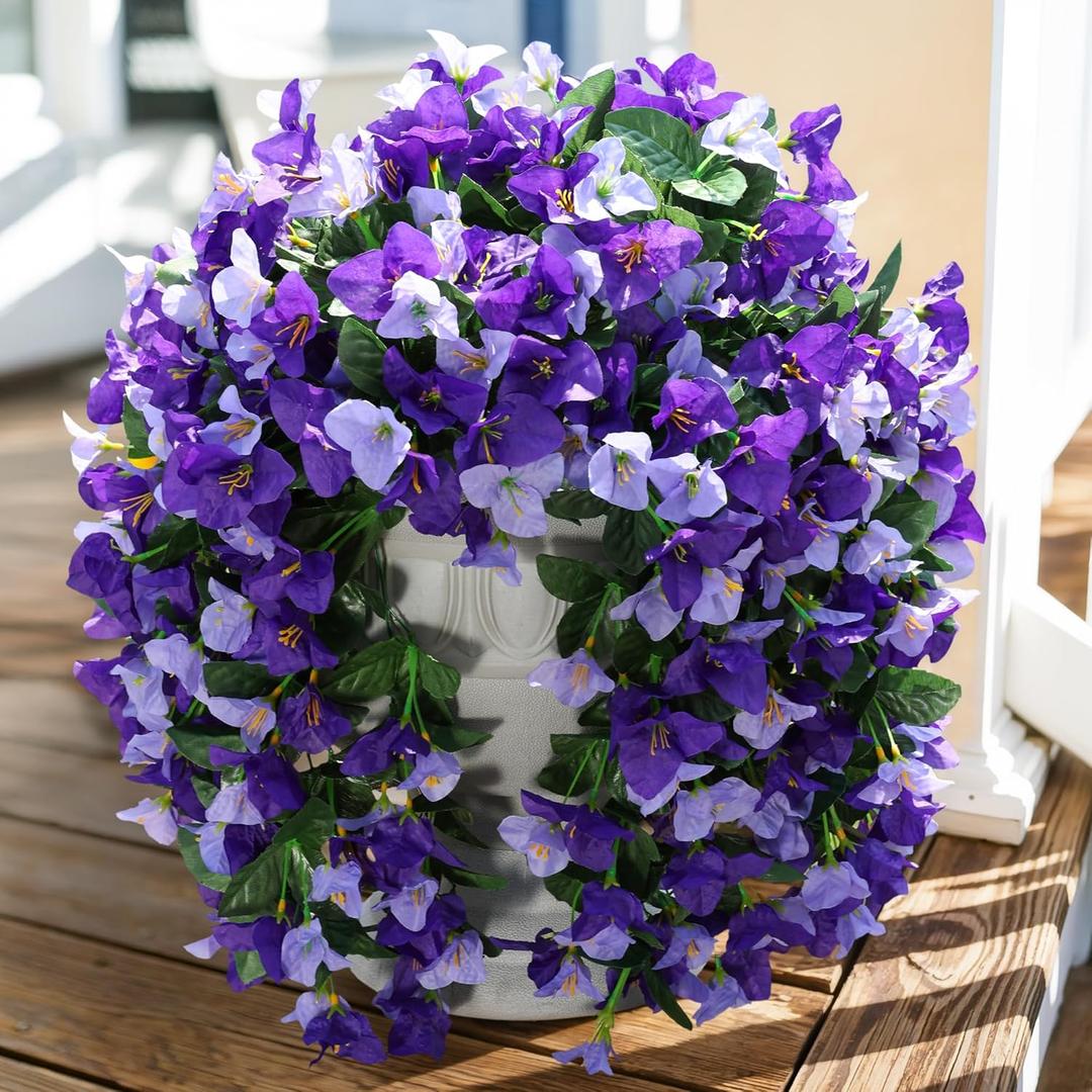 Faux Bougainvillea Artificial Flowers Plants for Outdoor Outside Decoration, 2pcs Fake Flowers Silk Long Trailing Vines UV Resistant Realistic Faux Flowers for Front Door Porch Planter Urn Yard, Mix (Light Purple + Dark Purple)