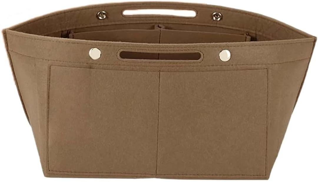 Purse Organizer Insert for Tote Bags | Custom Fit for Top Handle & Shoulder Bags S/M/L | Beige Handbag Organizer with Adjustable Divider (Brown (L))