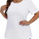 Plus Size Tops for Women Pleated Summer Top Trendy Short Sleeve Shirts Casual Basic Tee Crew Neck Blouses 2026