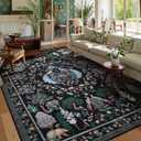 Moynesa Washable 5x7 Living Room Area Rug, Boho Black Rug for Bedroom, Non Slip Ultra Thin Floral Rug Stain Resistant Indoor Floor Carpet for Dining Room Home Office Kitchen