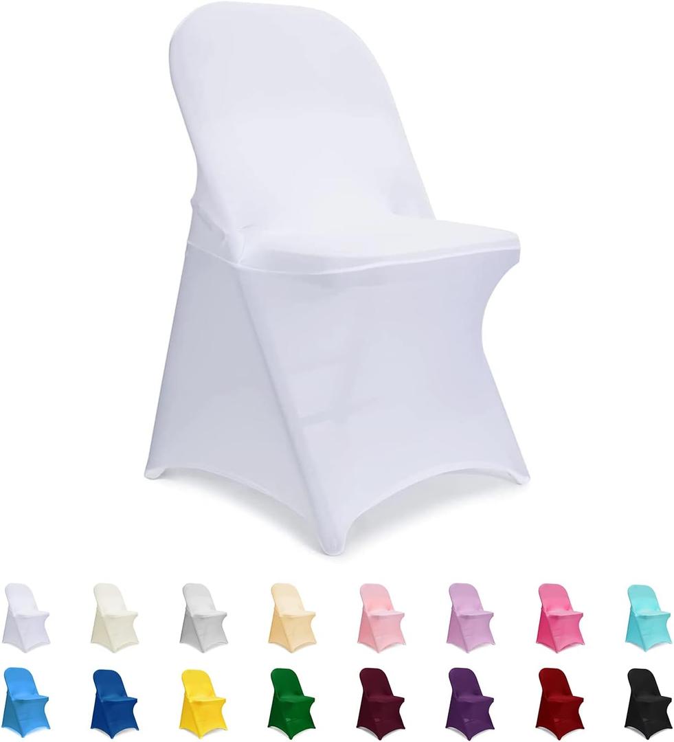ManMengJi White Folding Chair Covers, Spandex Folding Chair Covers 10 PCS, Banquet Chair Slipcovers for Party, Wedding, Holidays, Celebration