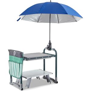 Garden Kneeler Seat Bench, Garden Kneeling Bench with Sunshade Umbrella, Ergonomic Handles, Folding Table, and Potting Mat, 10.2" Foam Knee Seat, Loading Capacity 330 Lbs