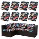 8x SUKAIKEQA Outdoor Cushion Covers Set, 8PCS Patio Furniture Couch Seat Slipcovers, Replacement for Sofa Sectional Chair(Cover, Only)