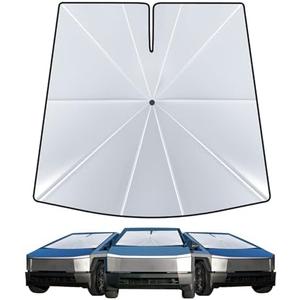 helloleiboo [2025 Upgrade] Car Windshield Sun Shade for Tesla Cybertruck-Foldable Windshield Sun Shade 64 * 58-Reflects UV Automotive Interior Sun Protection Easy to Use/Store